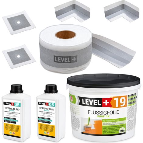 LEVEL+ Dichtset für Duschabdichtung Bad Dichtband Flüssigfolie 12kg SET523 (1/4)