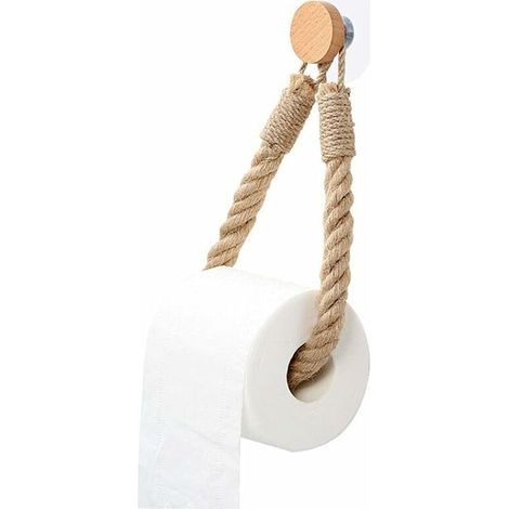 Soporte autoadhesivo para papel higiénico, toallero retro de cuerda de cáñamo, soporte para papel higiénico para baño y cocina - Marrón (1/5)