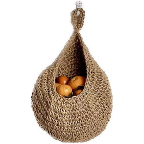Sollbry Panier à fruits mural, sac à légumes, panier à fleurs tressé en corde de chanvre, marron, orchidée fruitée -28 × 35 cm (1/3)