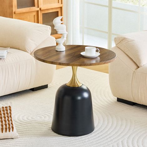 Table basse ronde 70 cm mélaminé noyer noir OKMYHOME (1/5)