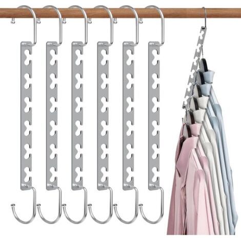 (Lot de 6)Cintre Gain de Place, Cintres Metal Magiques INOX Antidérapant, Multifonctionnel Organisateur de Cintre Gain de Place dans Les Placards (1/4)
