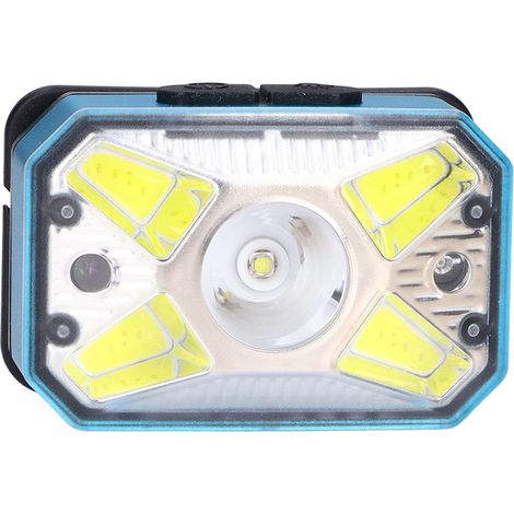 Lampe frontale LED rechargeable USB, puissante pour course de nuit, éclairage extérieur bleu COB.