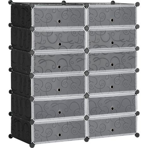 Armoire à chaussures modulable 94x37x108 cm, 12 casiers rectangulaires, rangement pour 24 paires, meuble étagère pour entrée ou dressing (1/5)