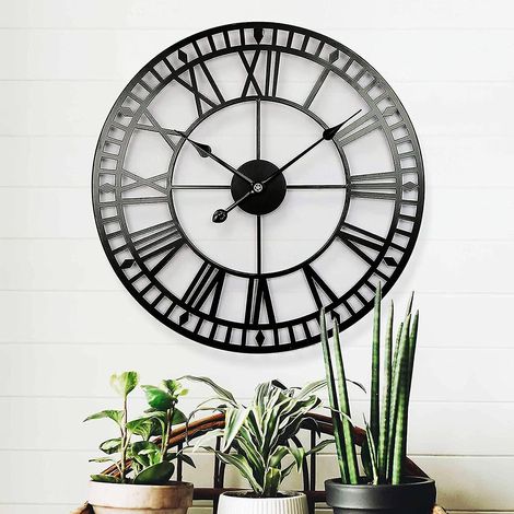 Horloge de jardin résistante aux intempéries, style romain, simple, en fer forgé, silencieuse, à piles, 40 cm (1/5)