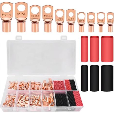150pcs Extrémités de Câble de Batterie Connecteur de Câble Anneau de Cosse de Câble Extrémités de Câble de Batterie Awg 2 4 6 8 10 Connecteurs de Fils de Calibre (1/5)