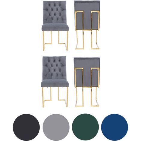 Set of 4 Grey Siena Luxury Tufted Velvet Dining Chairs with Gold Frame & Legs - Modern Upholstered Accent Chair (1/5)