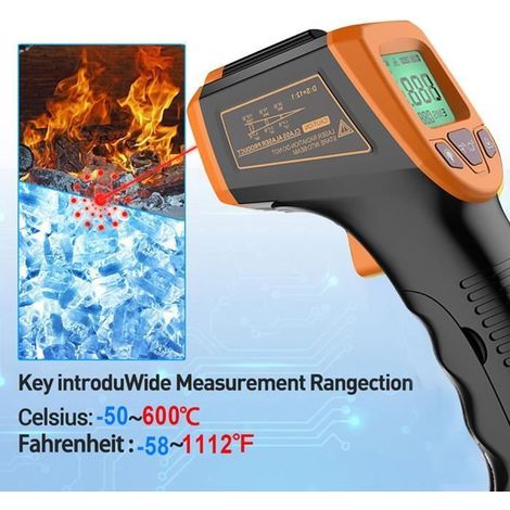 Thermomètre infrarouge - ALLONSCD - Modèle pistolet - Plage de -50600 ℃ - Précision ±1,5℃ - LCD avec laser (1/3)