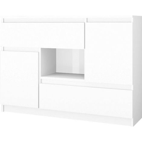 Kommode 120 cm Weiß Matt 2 Türen 2 Schubladen Sideboard 2D2S