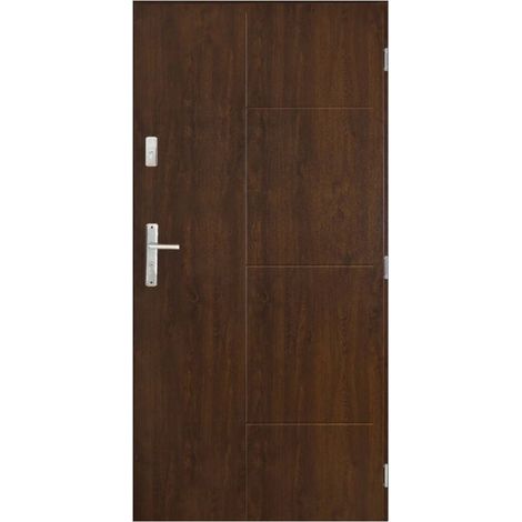 Porte d'entrée SWING 90 cm en acier inoxydable en plusieurs couleurs - Couleur: Noyer - Poignée et serrure : Sans - Poussant: Gauche