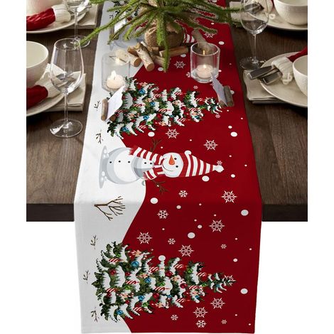 Chemin de table de Noël, Chemin de table rustique avec flocons de neige et élans pour les fêtes de fin d'année, la cuisine, la salle à manger et la décoration intérieure. (1/5)