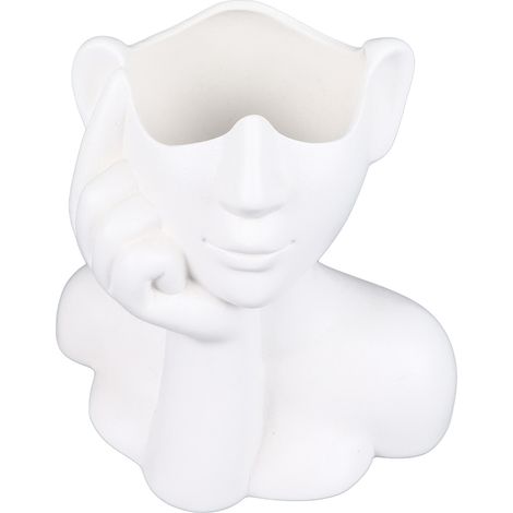 Vase en céramique blanc moderne, vase facial décoratif pour centre de table, étagère, salon, bureau, chambre (1/5)