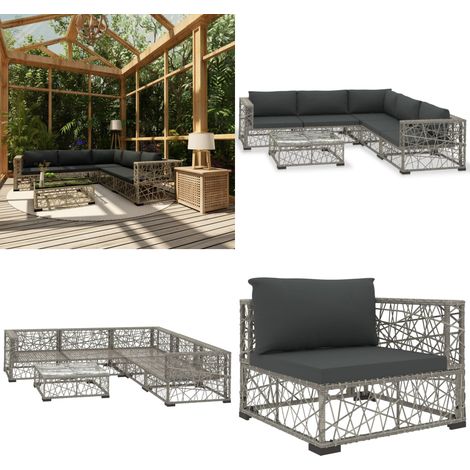 Salon de jardin 6 pcs avec coussins résine tressée gris - Salon De Jardin - Meubles De Jardin - Salon Extérieur - Set De Salon - Canapé Rotin - Home & Living (1/5)