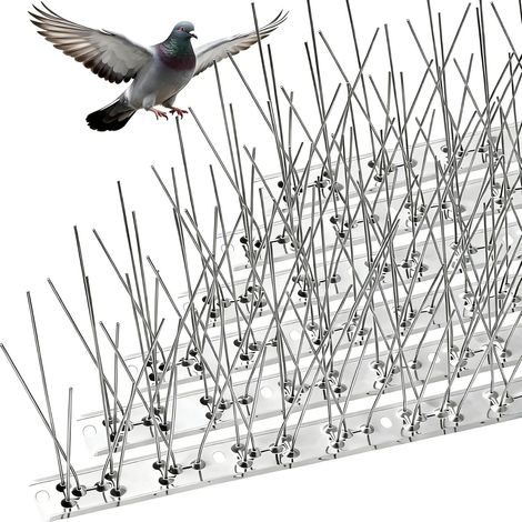 Piques à oiseaux, Piques anti-pigeons avec base en acier inoxydable, Piques dissuasives pour oiseaux pour balcon, toits et fenêtres, pour dissuader les mouettes, les écureuils, les pigeons et les