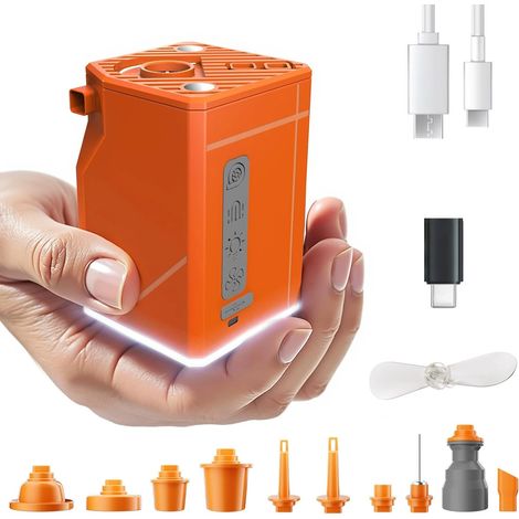 Pompe à air miniature 3T6B, modèle 2025, pour objets gonflables, pompe portable avec ventilateur et lampe de camping, pompe rechargeable USB-C pour piscine. (1/5)