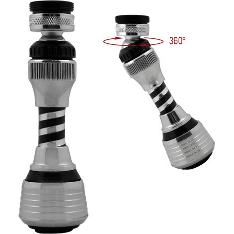 Aérateur de Robinet Pivotant 360° Tuyau 12 cm long Economiseur d'Eau 2 Jets Compatible Filetage M22 / M24