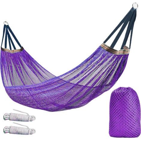 Hamac De Camping,Hamac D'arbre De Meubles De Camping De 255×130cm,Hamacs Extérieurs En Tissu, Balançoire D'arbre Avec Capacité De Charge Pour La Plage, Les Campings, La Méditation, Violet (1/4)