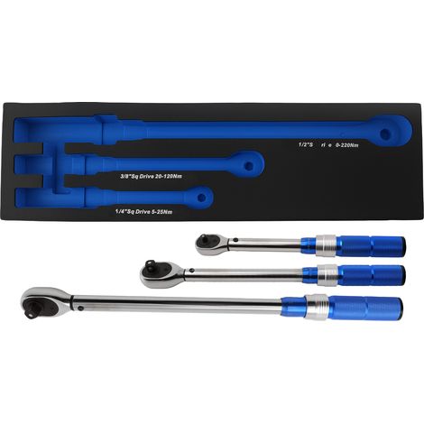 3 Piece Aluminium Torque Wrench Set 1/4 3/8 1/2 Drive 5-220Nm Professional (1/5)