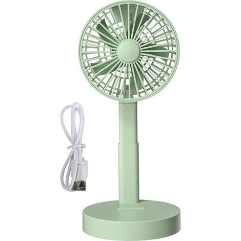 Faltbarer, tragbarer Teleskop-USB-Ventilator mit 3 Geschwindigkeitsstufen, leiser Tischventilator, Standventilator für Schlafzimmer, Büro, Camping und Reisen, grün