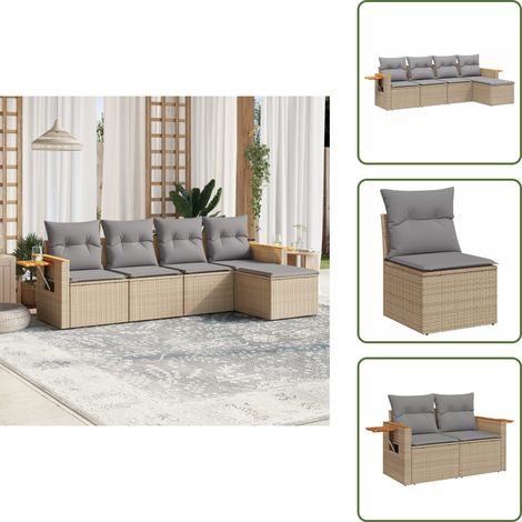 Cuscini sfoderabili - vidaXL Set Divano da Giardino 5 pz con Cuscini Beige in Polyrattan - Mobili da esterno