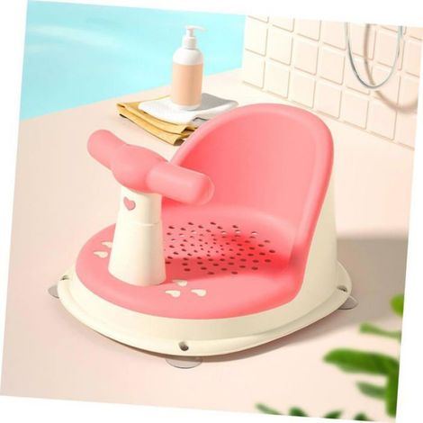 Siège de Douche Adhérent Ventouses Rose Dossier Ergonomique Stable Antidérapant Accessoire Baignoire Enfant (1/5)