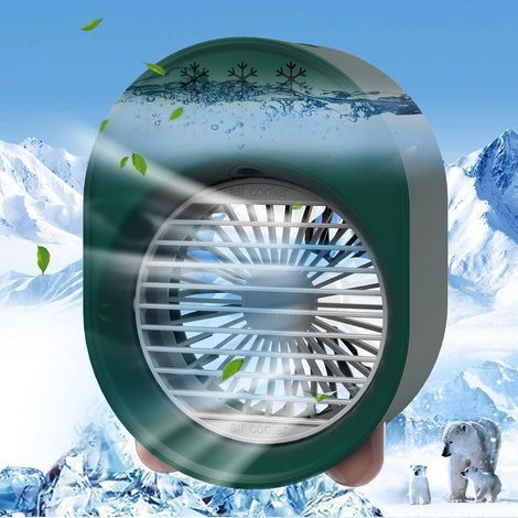 Climatiseur portable, rafraîchisseur d'air personnel par évaporation, ventilateur USB 3 en 1 avec humidificateur et lumière d'ambiance colorée, mini format portable-AquaForge (1/5)