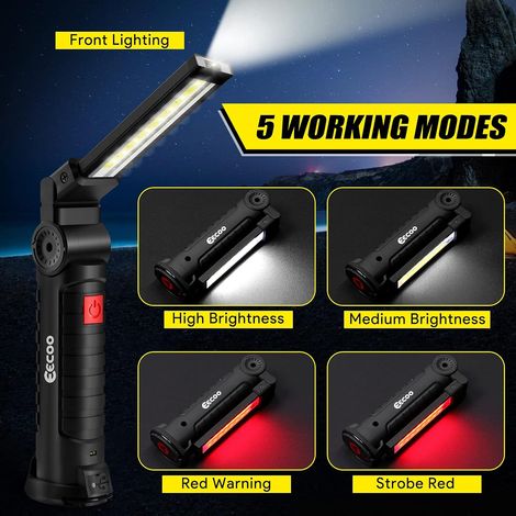 Lampe de travail COB super lumineuse, lampe portable rechargeable par USB avec base magnétique, 5 modes de lumière 6000K pour le bricolage dans le garage automobile et l'atelier [Classe énergétique A+ (1/4)