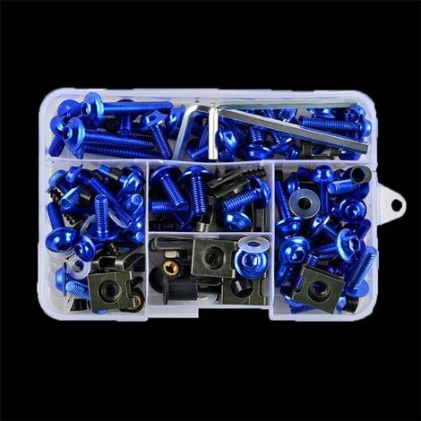 Juego de 177 piezas de tornillos para carenado de motocicleta，tornillos para parabrisas de acero inoxidable M5/M6，fijaciones y abrazaderas，azul (1/3)