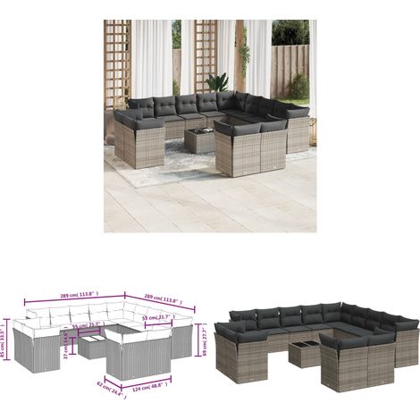 14-tlg. Garten-Sofagarnitur mit Kissen Grau Poly Rattan - Gartenmöbel Set - PE-Rattan Möbel - Outdoor Sofa - Esstisch - Lounge Garnitur - Home & Living (1/3)