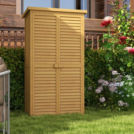 Garten-/Geräteschuppen aus Holz mit 2 Regalböden, Bitumendach und Lamellentüren, 87 x 47 x 160 cm, naturbelassen
