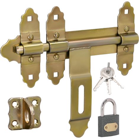 KOTARBAU® Verrou Portail Exterieur - Loquet Portail 200 mm - Acier Galvanisé - Loquet Portail Exterieur - Verrou de Portail - avex Cadenas - Rétro - Or (1/4)