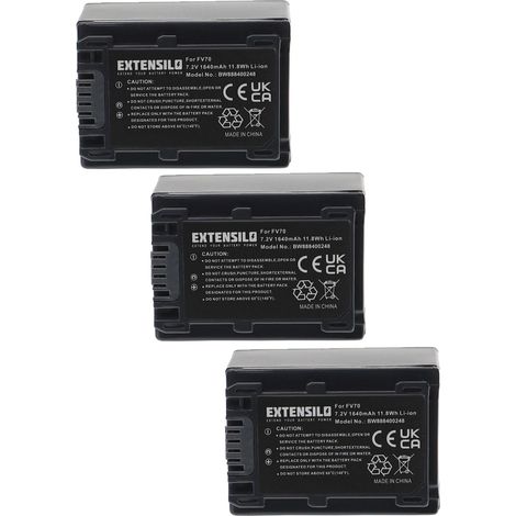 EXTENSILO 3x Akku kompatibel mit Sony HDR-CX350, HDR-CX320EB, HDR-CX350VET, HDR-CX350E, HDR-CX350V, HDR-CX350VE Kamera (1640 mAh, 7,2 V, Li-Ion) (1/3)
