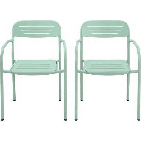 Set di 2 sedie da giardino in metallo verde impilabili con braccioli (1/5)