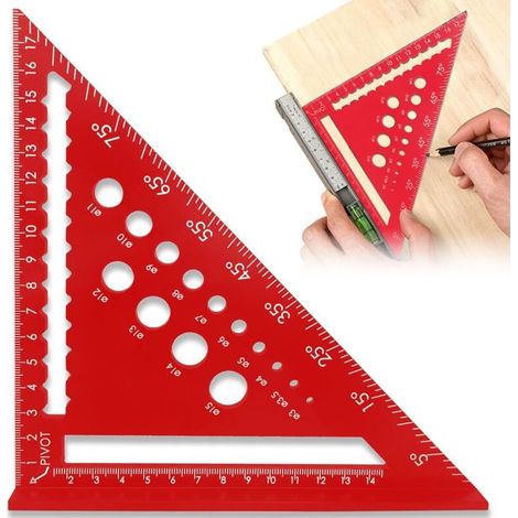 Equerre Menuisier 180mm, Equerre Charpentier, 45 90 Degres Rapporteur D'angle Menuisier pour Les Mesures du Travail du Bois, Mesure D'angle (Rouge) (1/4)