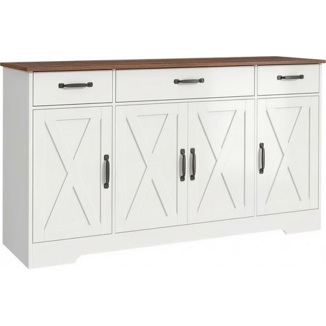 Buffet Sieglinde Style Campagnard Chic Blanc & Noyer Rangement Polyvalent 140 cm (1/5)