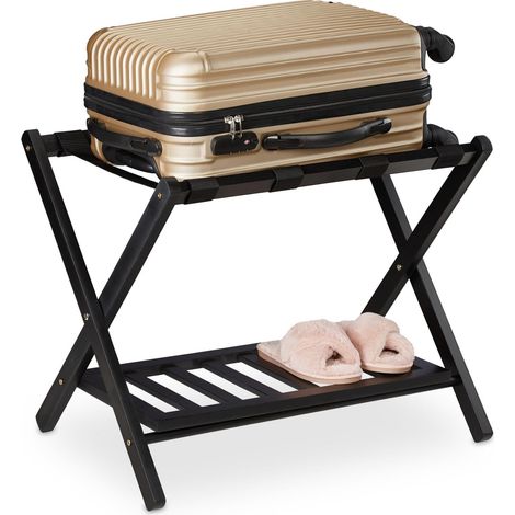 Portaequipajes plegable de madera con 2 estantes