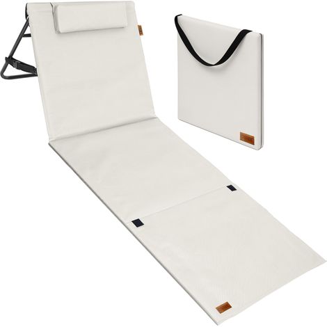 DETEX® Strandmatte mit Rückenlehne Gepolstert Sonnenliege klappbar UV-beständig Tasche Reißverschluss Kissen Tragegurt Garten Camping Picknick Liegematte 158x56cm Farbwahl Beige