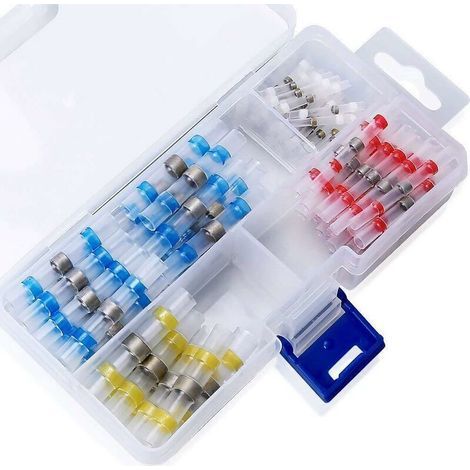 Joint de Soudure Connecteur de Fil, Thermorétractables Souder Bout à Bout Seal Connecteurs Electriques Isolés Etanche Marine Marine Automobile Cuivre (23Red 12Bleu 10Blanc 5Jaunes) 50PCS (1/5)