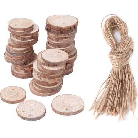 50 rondelles de bois naturel pour décoration rustique, mariage, anniversaire, DIY (4-6cm) - lot de 50 (1/5)