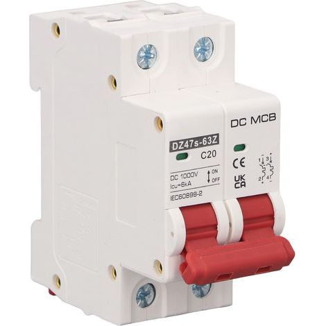 Disjoncteur DC, Haute capacité de Rupture 2P 1000V Pa66 Shell Disjoncteur Photovoltaïque Installation Facile 20A pour Système d'alimentation de Navire (1/5)