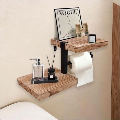 Porte Papier Toilette Mural avec Tablette Support Papier Toilette Mural avec tagres Spacieuses Porte-Rouleau de Pa PORTE ROULEAU WC (1/5)