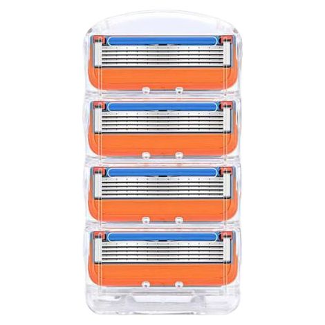 rasoir electriques hommes-Rasoir manuel cinq lames universel avec 4 lames orange – Compatible avec système à 5 lames et parfait pour rasage de longue ou courte durée (1/3)