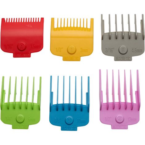 Set mit 6 farbigen Aufsätzen mit magnetischer Führung für Haarschneidemaschinen – Friseurwerkzeug