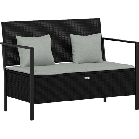 Maison Exclusive - Gartenbank 2-Sitzer mit Kissen Schwarz Poly Ra