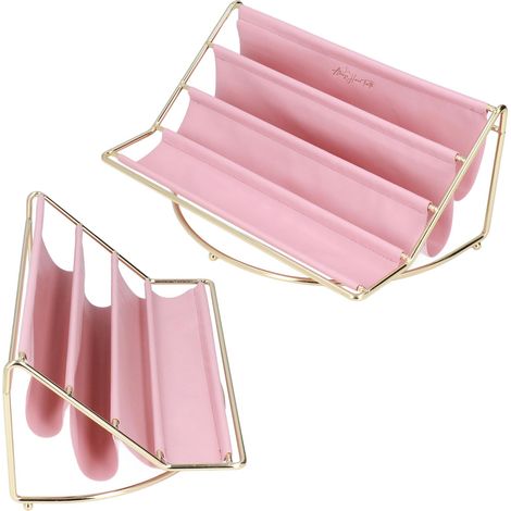 Étagère métallique multicouche en cuir rose, grand rangement de bureau pour cosmétiques, clés et télécommandes, décoration nordique salon (1/5)