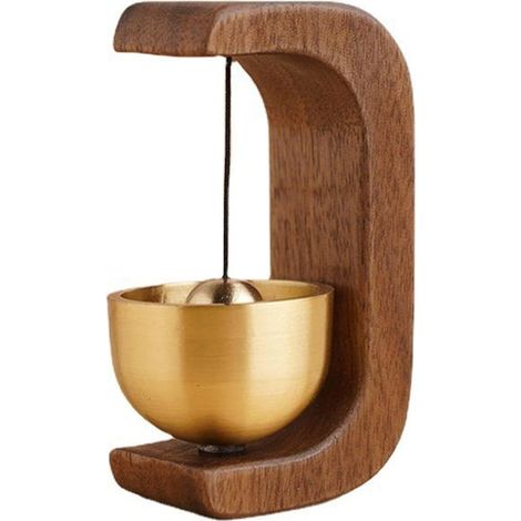 Glocken aus reinem Kupfer aus massivem Holz, Dopamin-Windspiel im japanischen Stil, magnetisches Windspiel, Wanddekoration, für Türklingel, Kühlschrank (schwarzer Walnuss)
