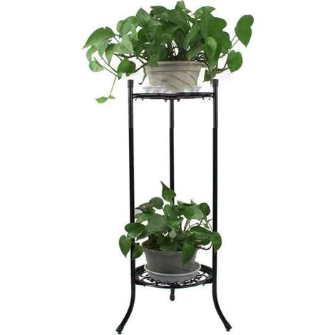 Support à plantes en métal à deux niveaux, étagère élégante pour pots de fleurs, présentoir décoratif moderne et haut pour intérieur et extérieur (1/5)