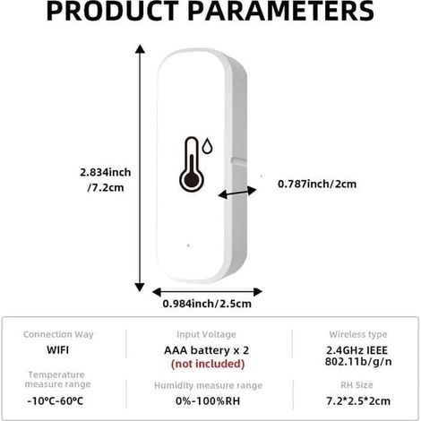 Lot de 2 hygromètres-thermomètres WiFi sans fil en ABS avec alertes via application et surveillance à distance pour la maison (blanc). (1/5)