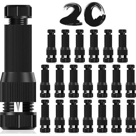 Lot de 20 fil basse tension, connecteur de fil d'alimentation pour éclairage paysager extérieur, 12-20 AWG pour éclairage de chemin paysager et autres projecteurs extérieurs, noir (1/5)