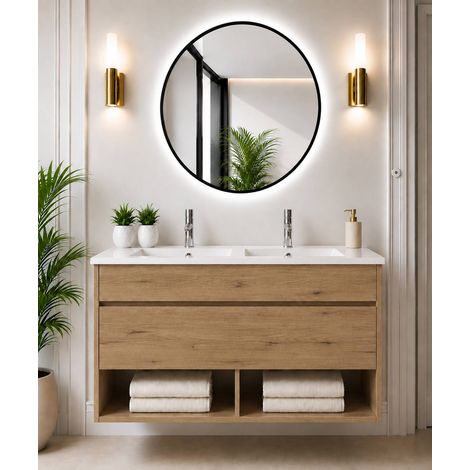 Meuble de salle de bain suspendu avec vasque extra-plat ORIGENBATH NEBARI avec tiroir sans miroir 120x45 cm double vasque estepa (1/5)