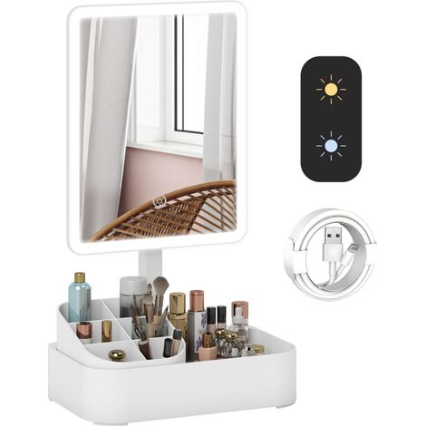 Espejo de maquillaje LED recargable, giratorio 180°, blanco DESVIAE (1/5)
